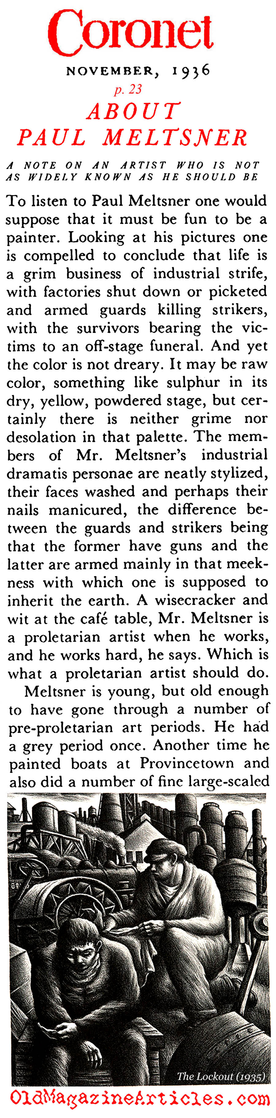 About Paul Meltsner (Coronet Magazine, 1936)