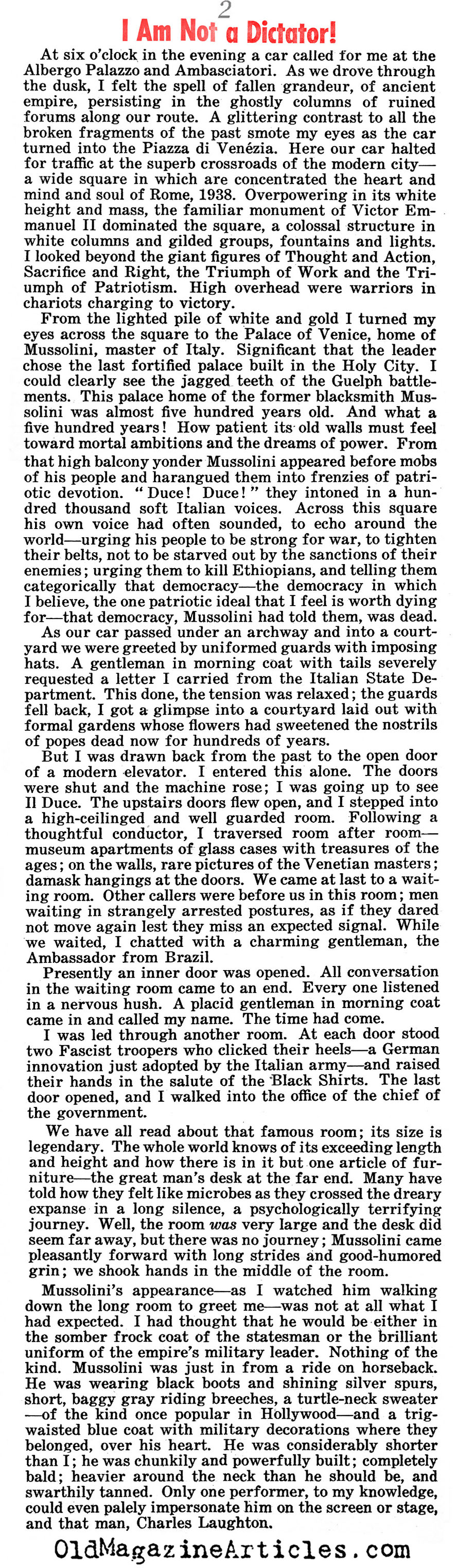 ''I Am Not A Dictator'' (Liberty Magazine, 1938)