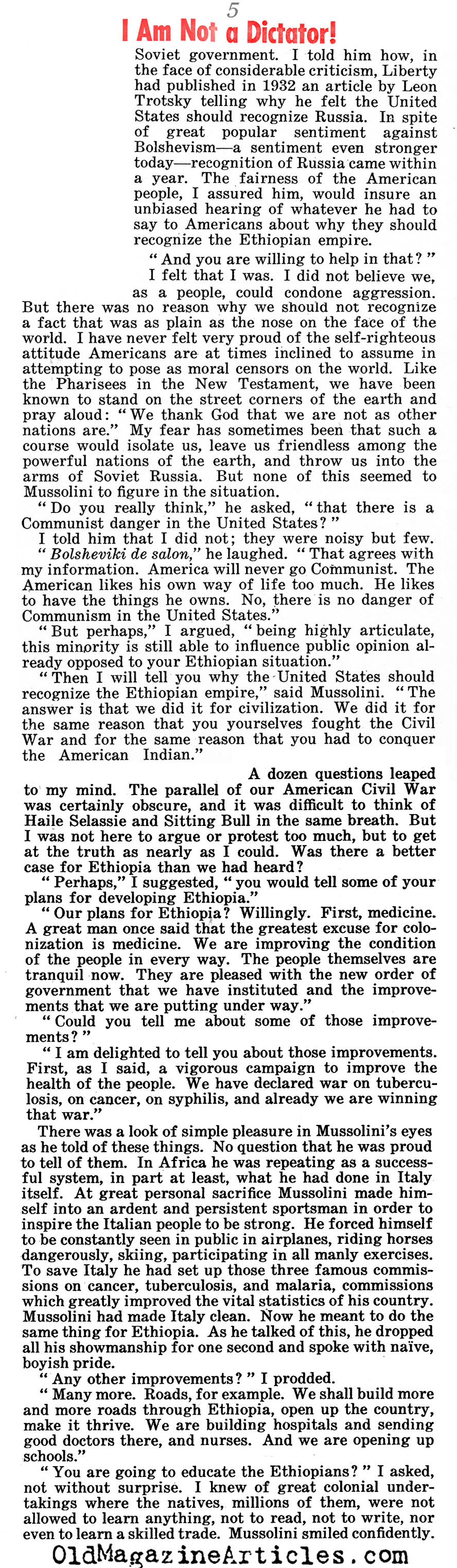 ''I Am Not A Dictator'' (Liberty Magazine, 1938)