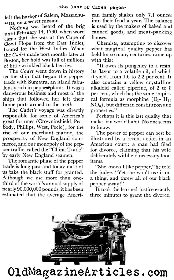 A Brief History of Pepper in America (Coronet Magazine, 1956)