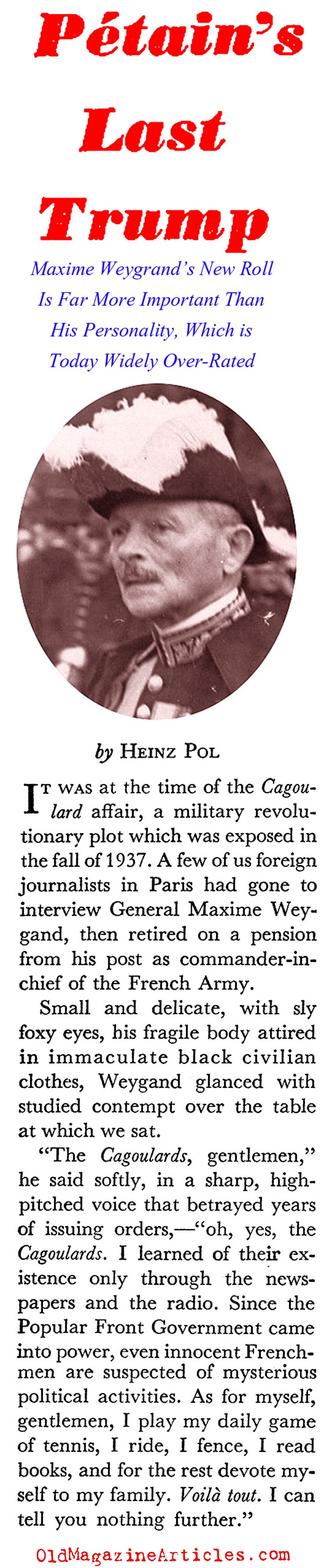 The General Who Failed France (Coronet Magazine, 1941)
