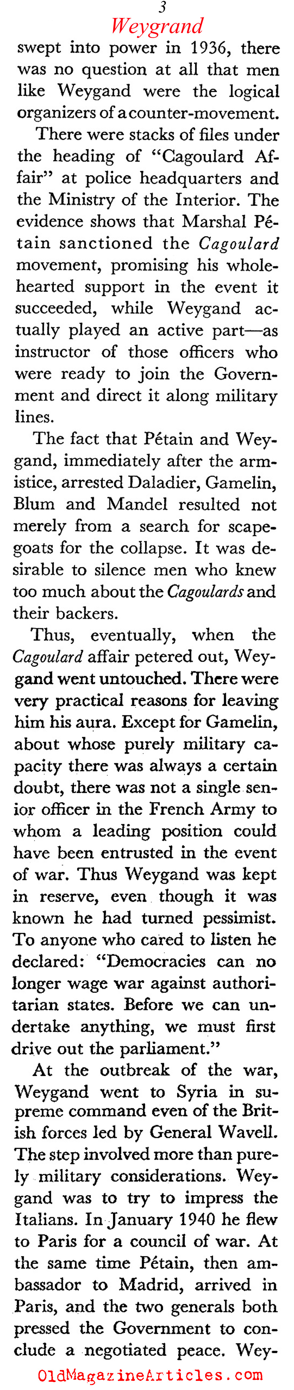 The General Who Failed France (Coronet Magazine, 1941)