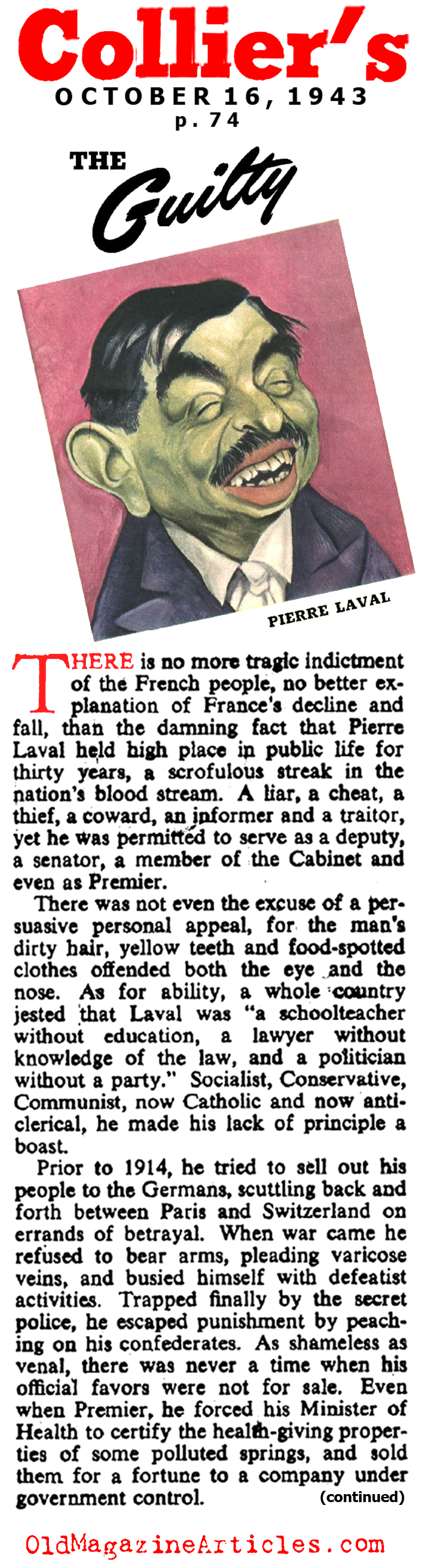 Pierre Laval: French Premier and Traitor (Collier's Magazine, 1943)