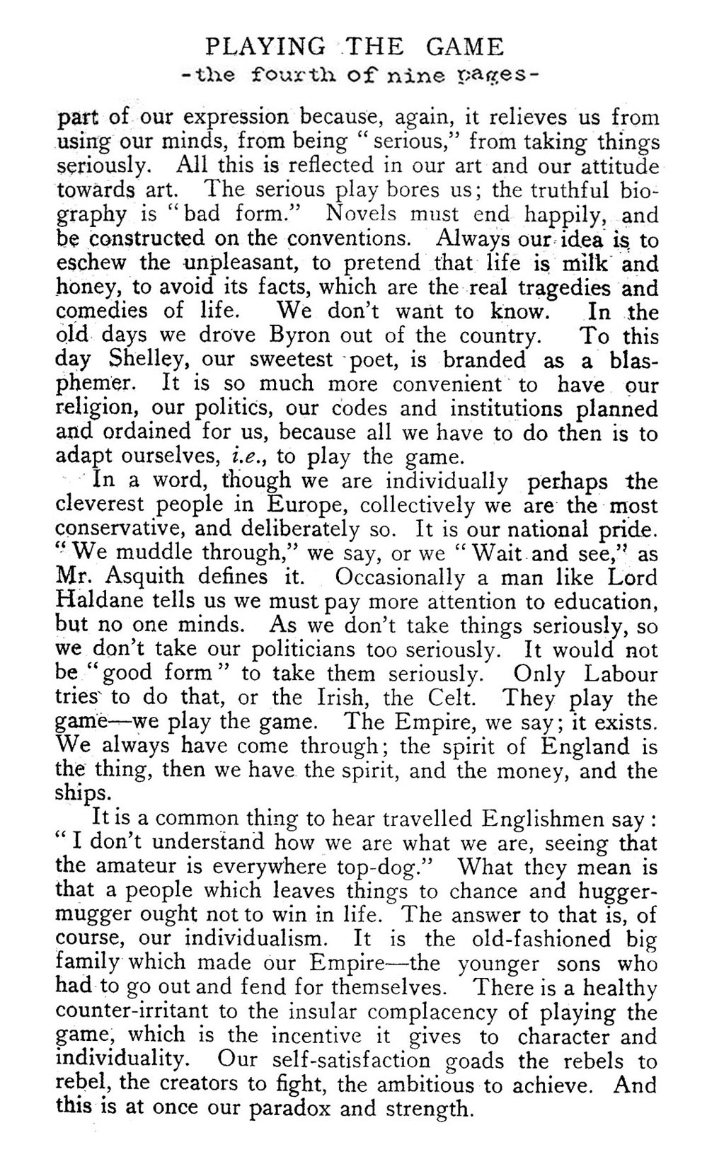 ''Playing the Game'' (The English Review, 1915)