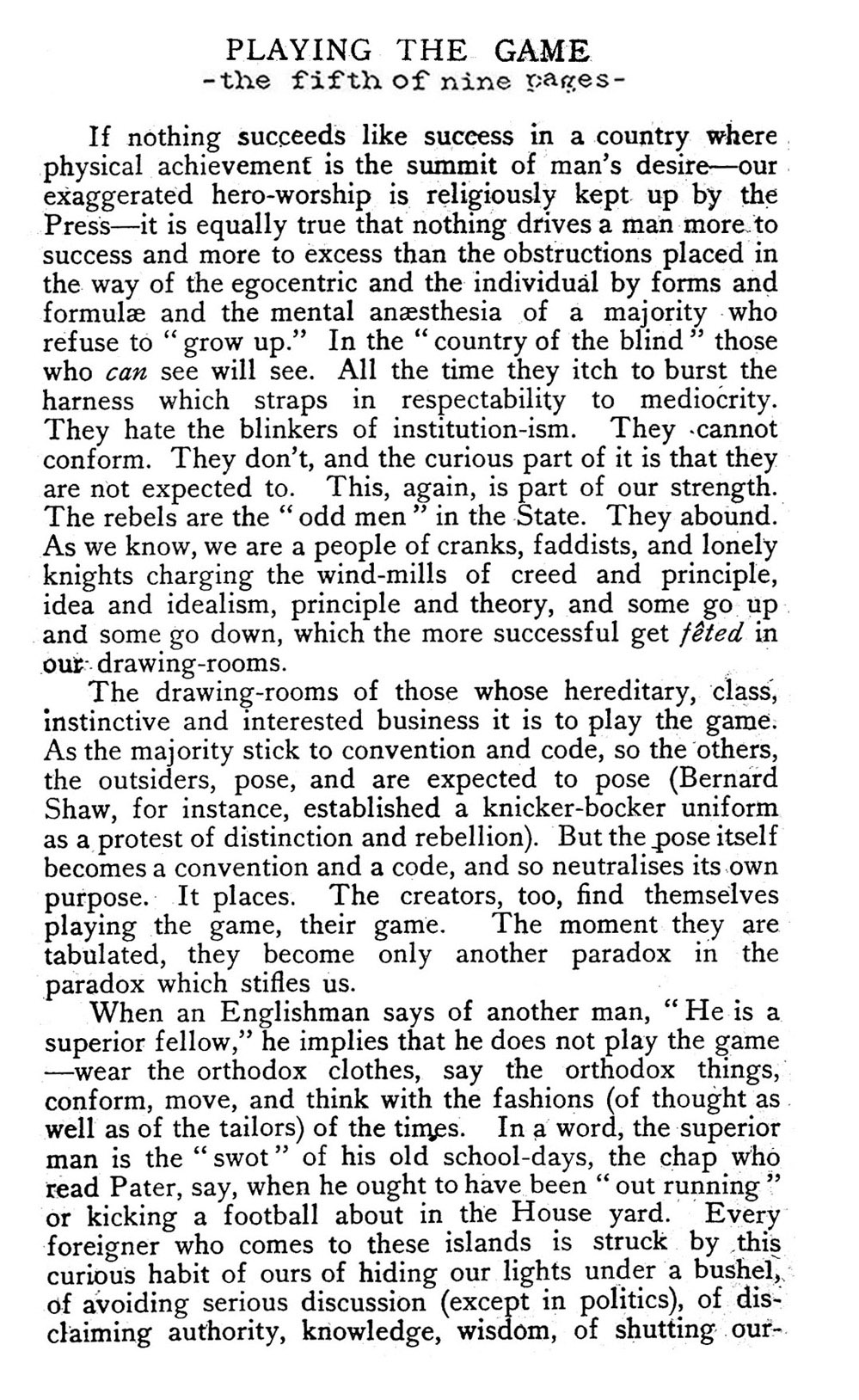 ''Playing the Game'' (The English Review, 1915)