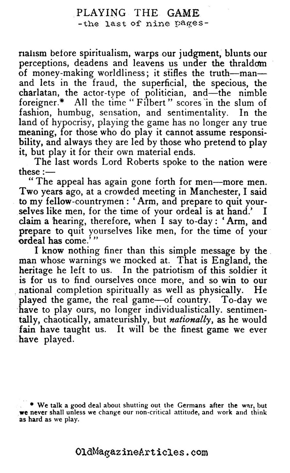 ''Playing the Game'' (The English Review, 1915)