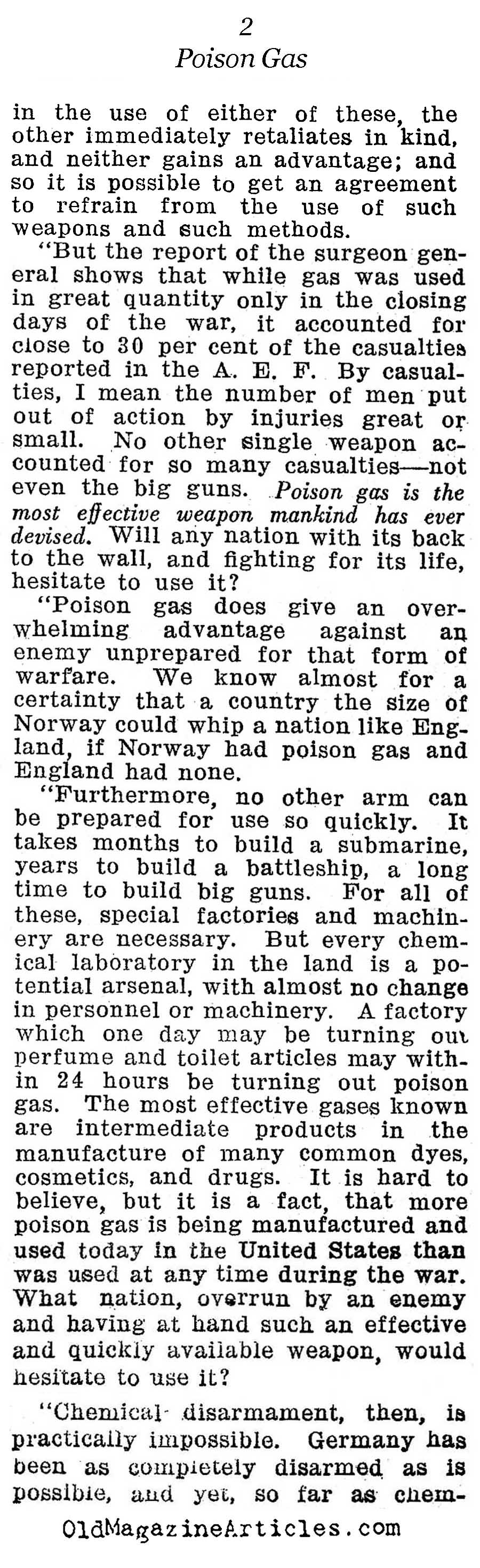 In Defense Of Chemical Warfare (Reader's Digest, 1923)