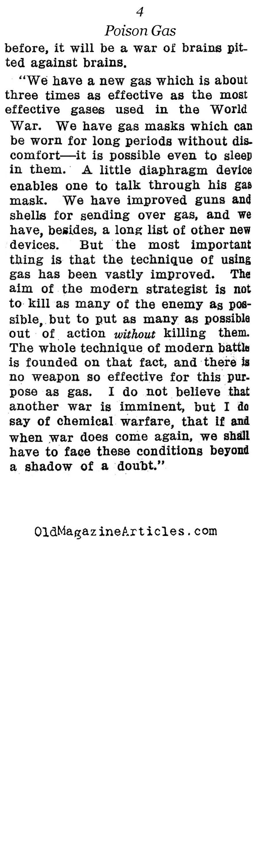 In Defense Of Chemical Warfare (Reader's Digest, 1923)