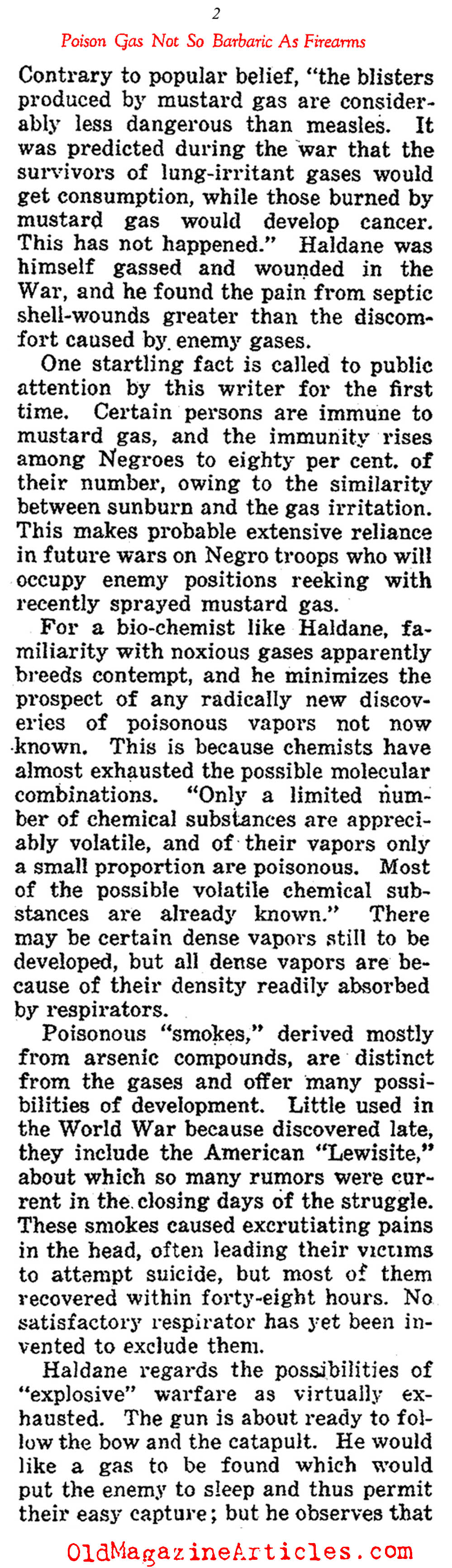 Reconsidering Poison Gas as a Weapon (Current Opinion, 1925)