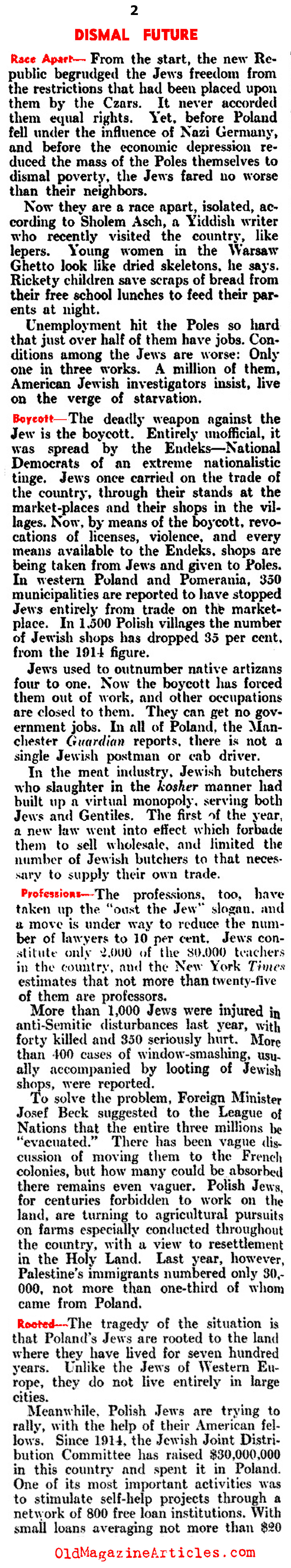 Polish Jews Face Dismal Future (Literary Digest, 1937)