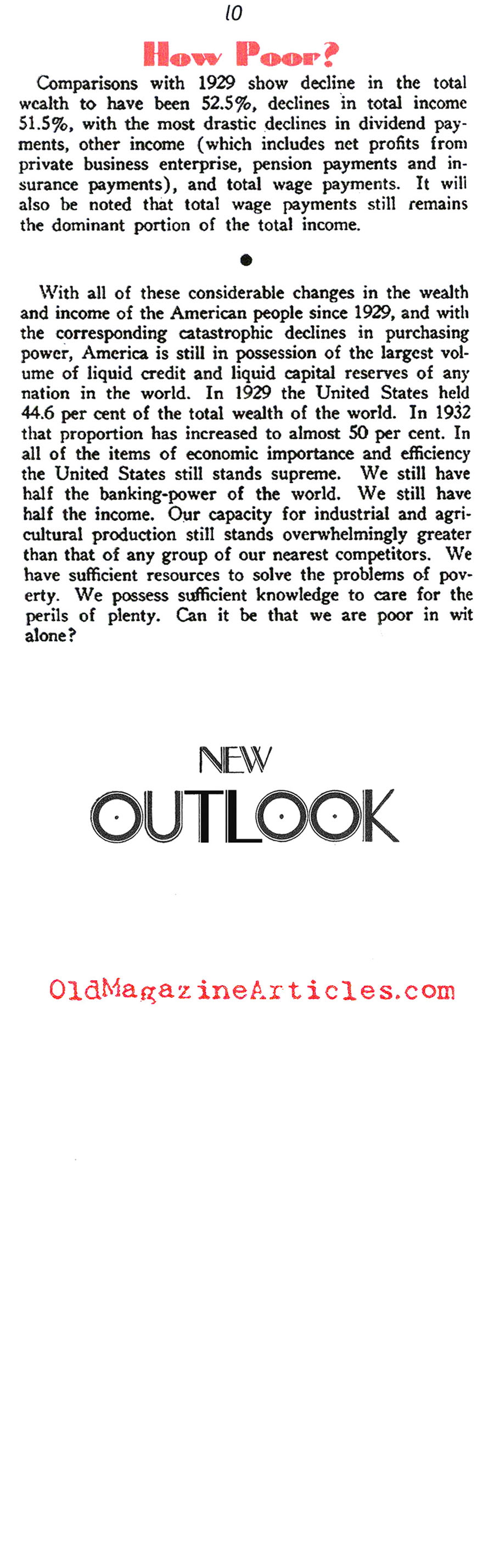 How Poor Was America? (New Outlook Magazine, 1933)