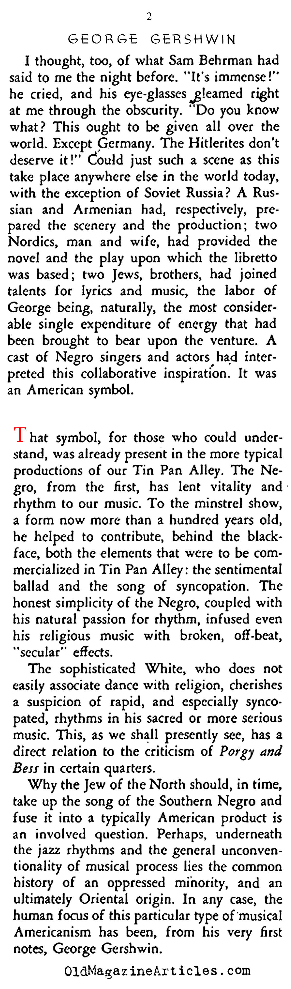 ''Porgy & Bess'' (Stage Magazine, 1935)