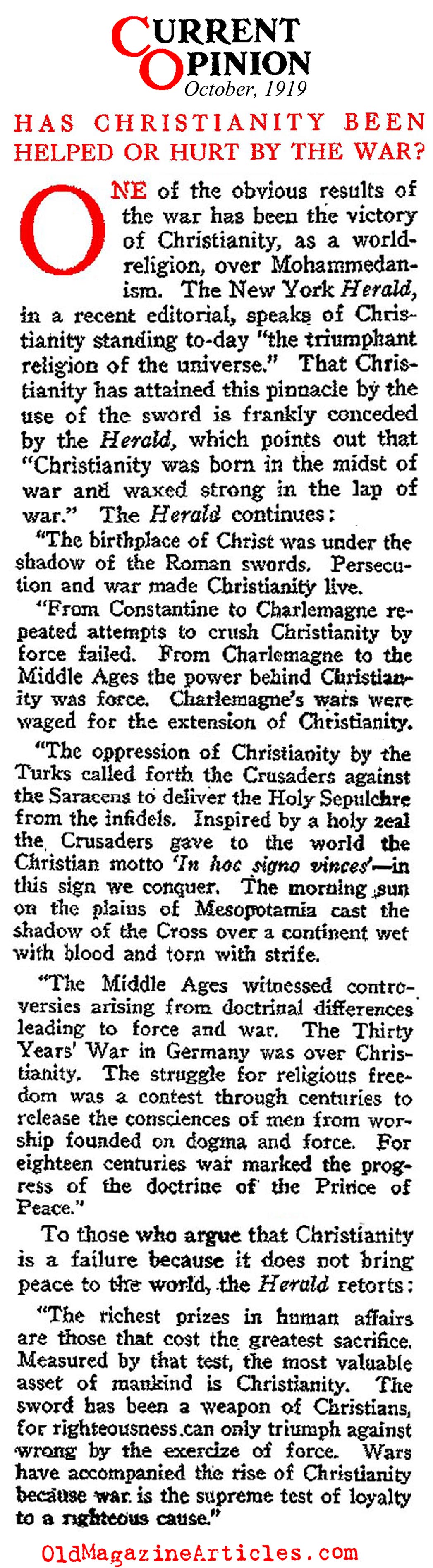 In the War's Aftermath Came Spiritual Disillusion (Current Opinion Magazine, 1919)