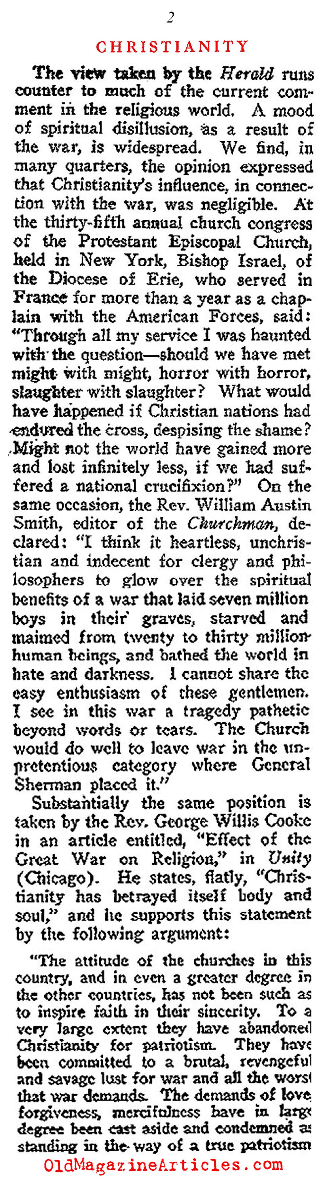 In the War's Aftermath Came Spiritual Disillusion (Current Opinion Magazine, 1919)