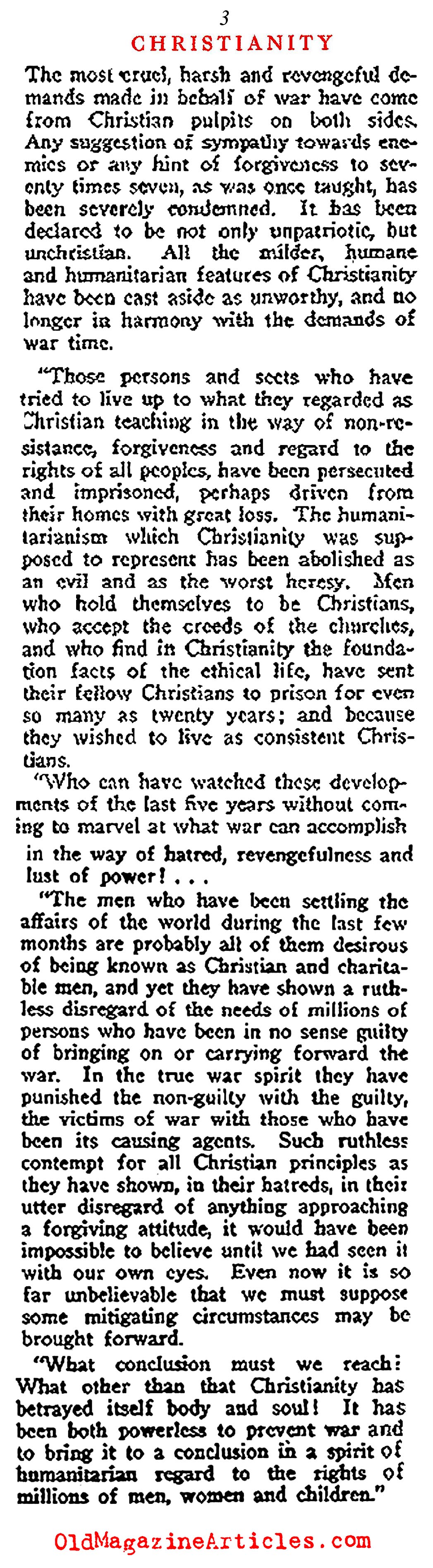 In the War's Aftermath Came Spiritual Disillusion (Current Opinion Magazine, 1919)