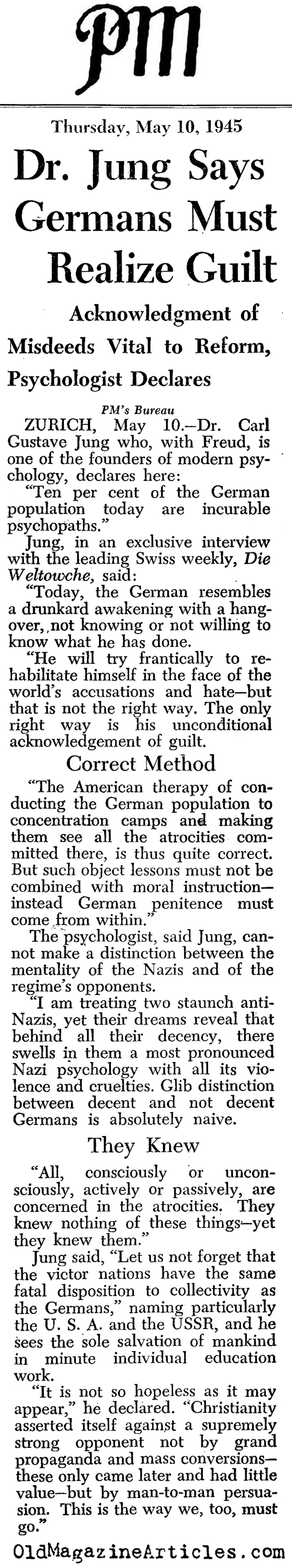 Dr. Jung on Germany's Hangover (PM Tabloid, 1945)