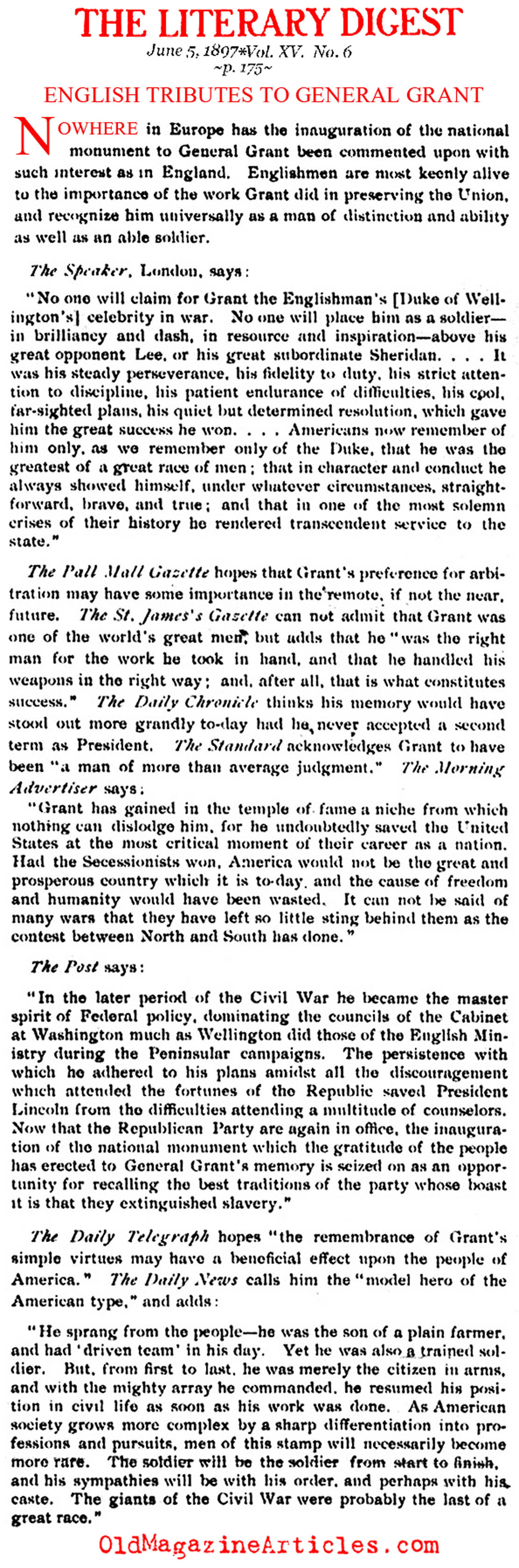 British Praise for General Grant (Literary Digest, 1897)
