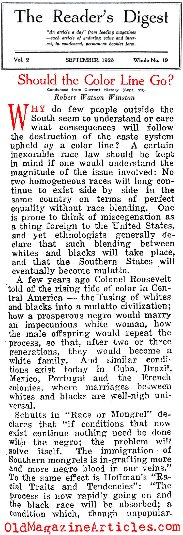 ''Should the Color Line Go?'' (Reader's Digest, 1923)