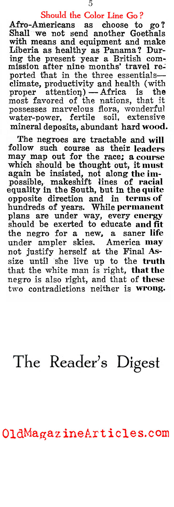 ''Should the Color Line Go?'' (Reader's Digest, 1923)