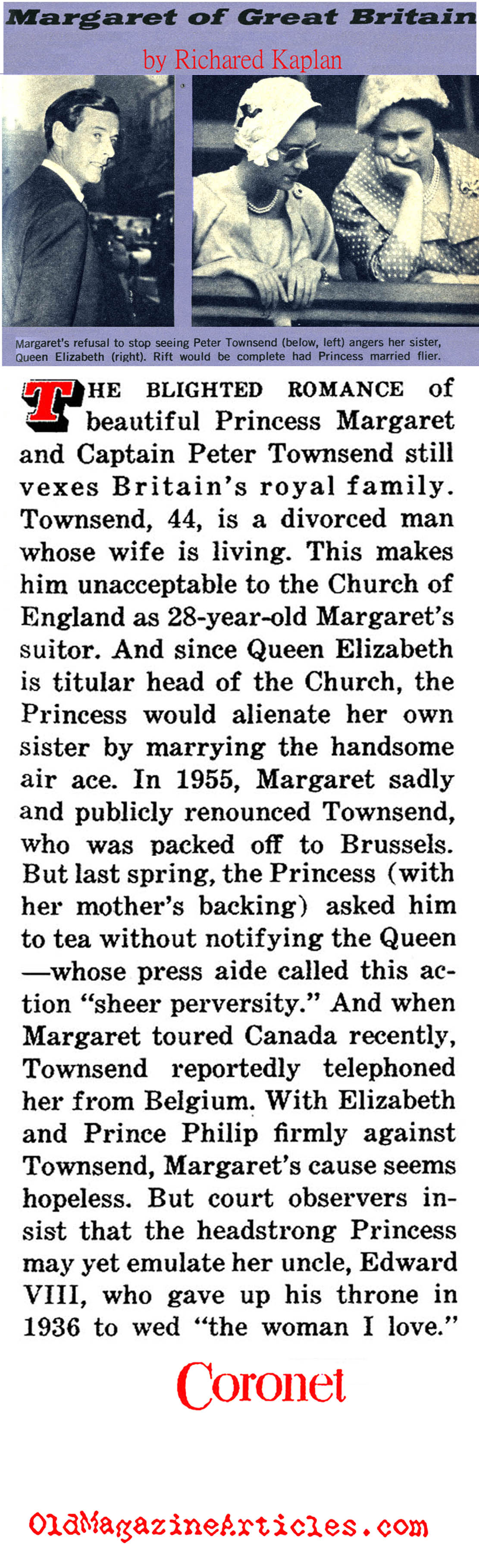 Princess Margaret and Captain Townsend (Coronet Magazine, 1958)