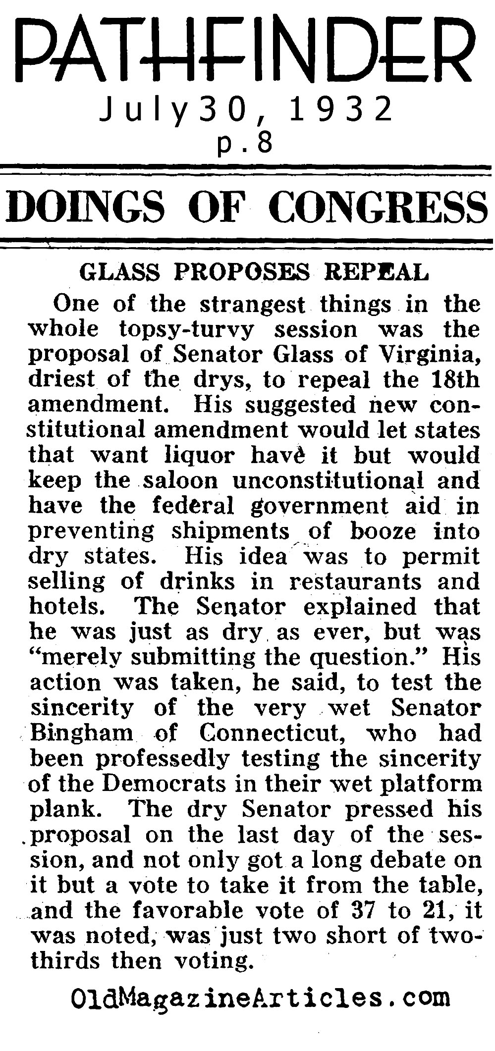 Talk of Repeal on Capitol Hill (Pathfinder Magazine, 1932)