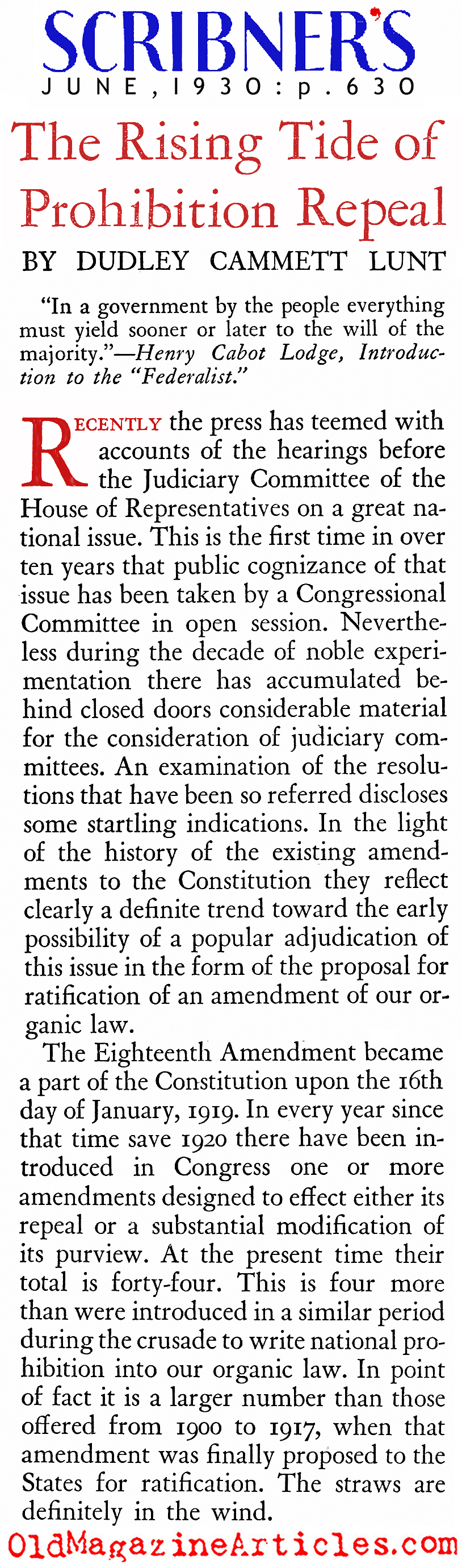 ''The Rising Tide of Prohibition Repeal (Scribner's Magazine, 1930)