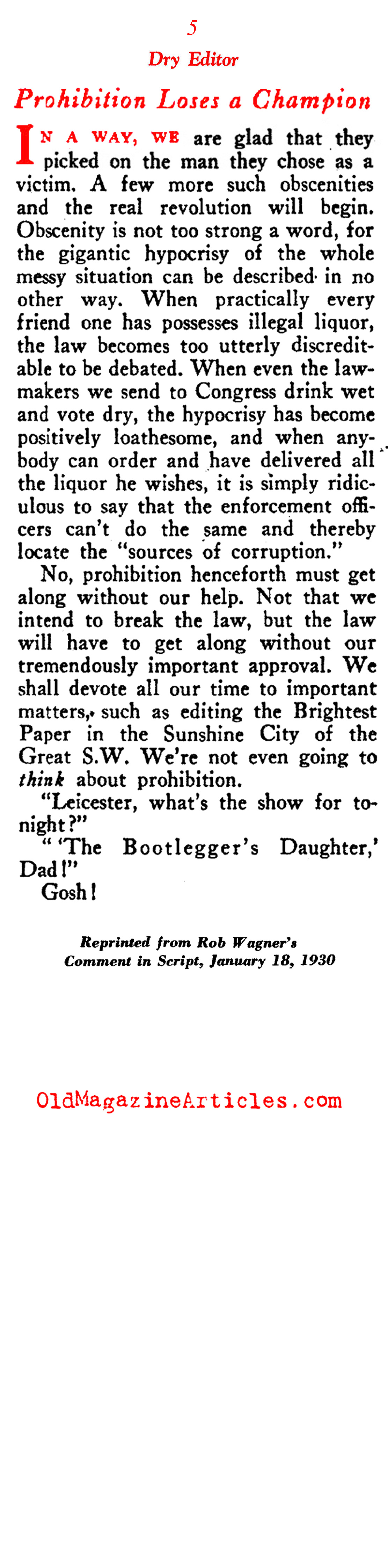 Prohibition Remembered (Rob Wagner's Script Magazine, 1945)