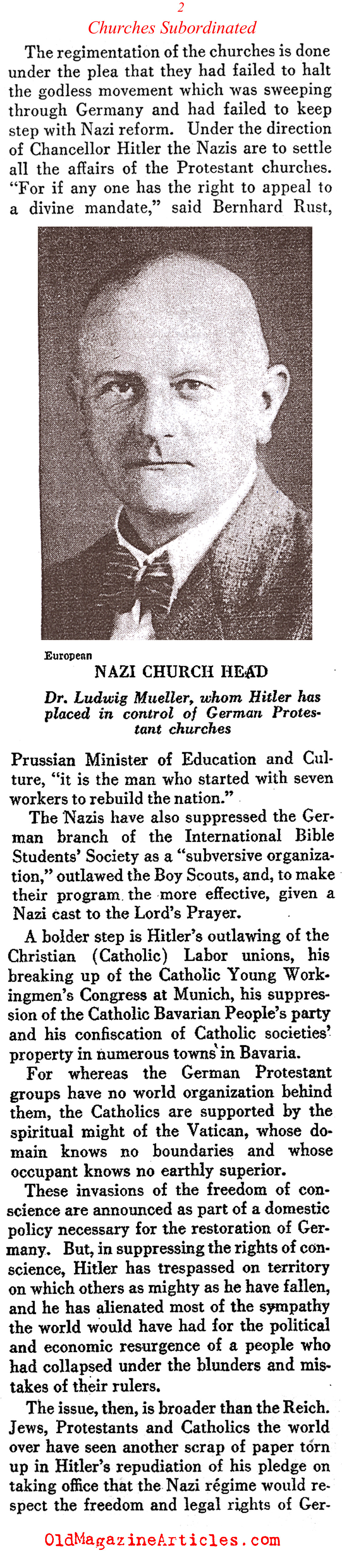 Protestant Churches Forced into Submission (Literary Digest, 1933)