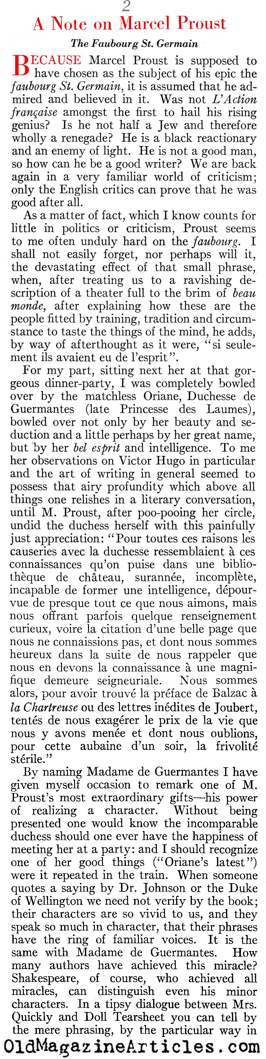 Marcel Proust (Vanity Fair Magazine, 1923)