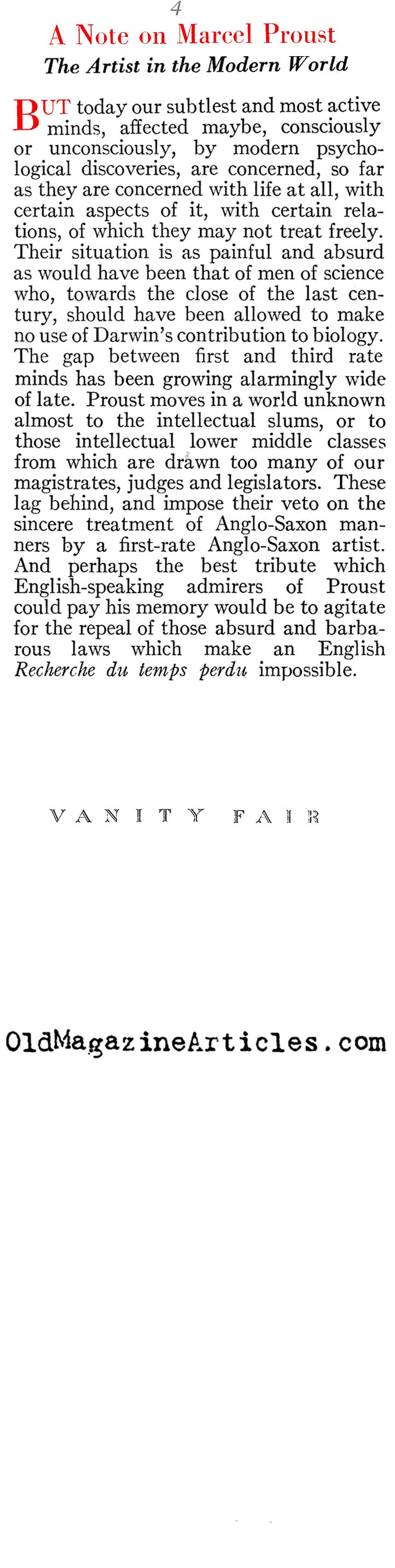 Marcel Proust (Vanity Fair Magazine, 1923)