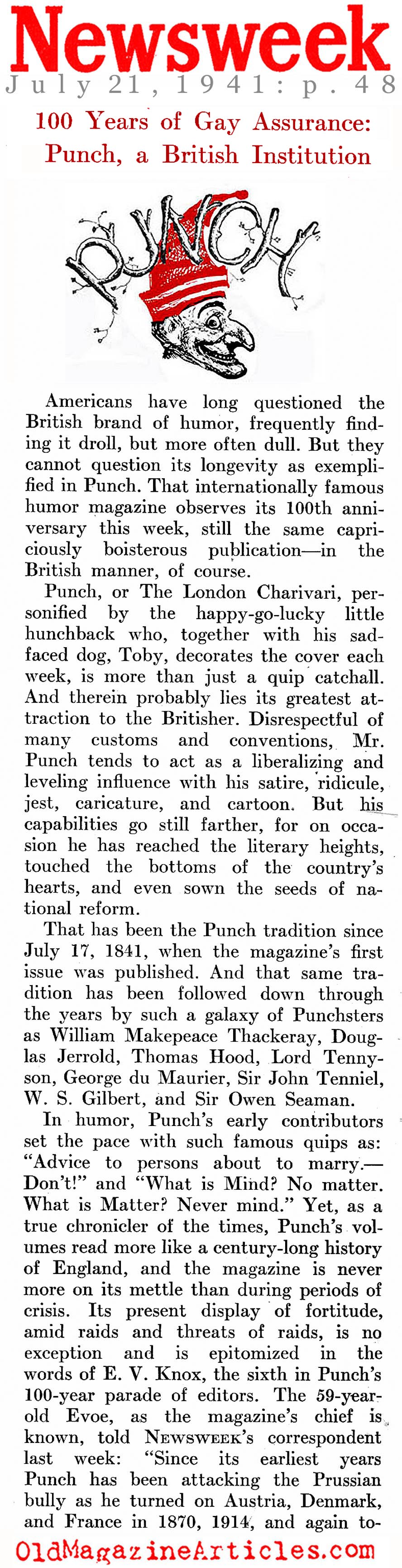 100 Years of <i>Punch</i> (Newsweek Magazine, 1941)