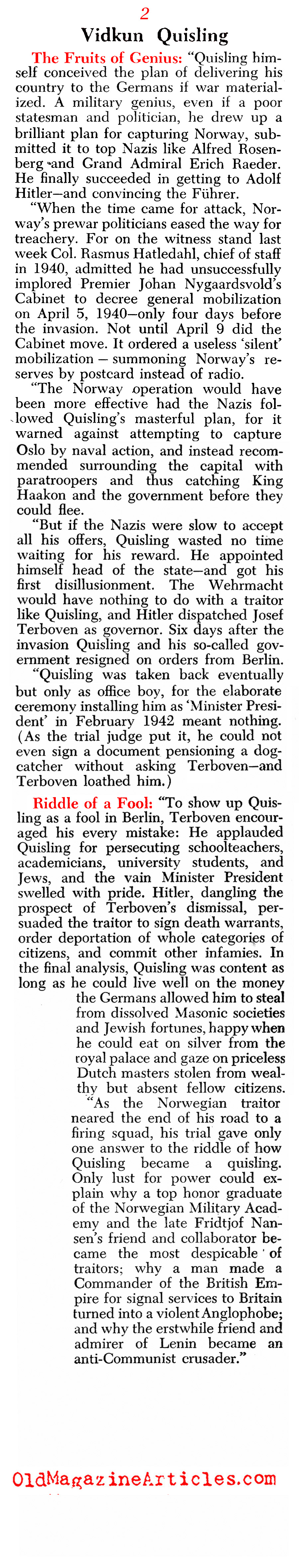 Judgment in Oslo (Newsweek Magazine, 1945)