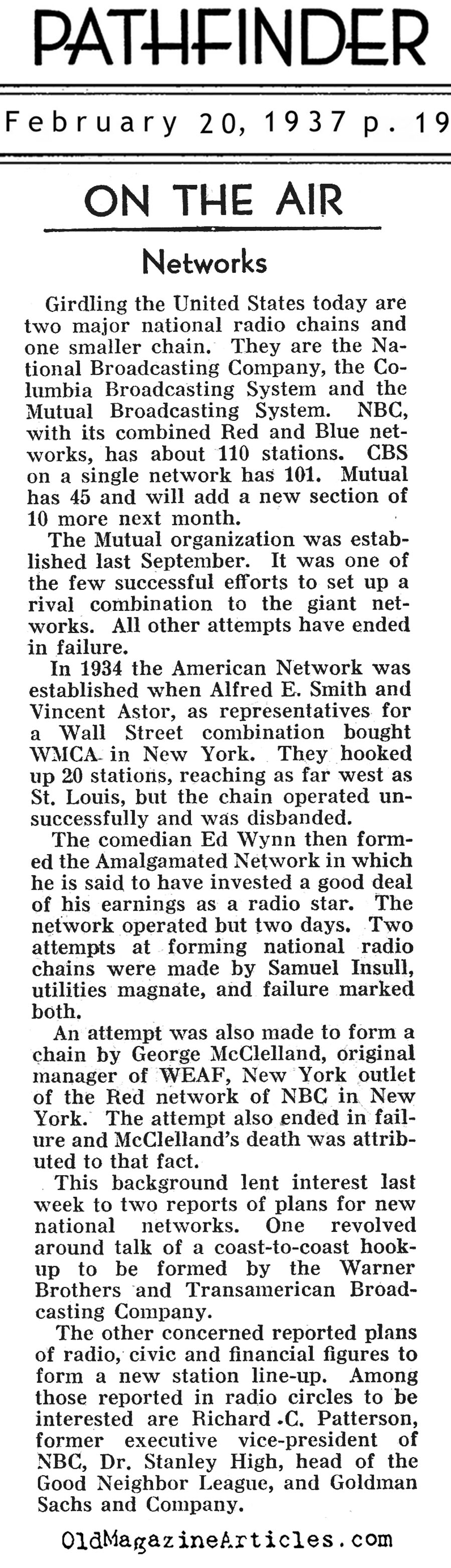 The State of Radio In 1937 America<BR> (Pathfinder Magazine, 1937)
