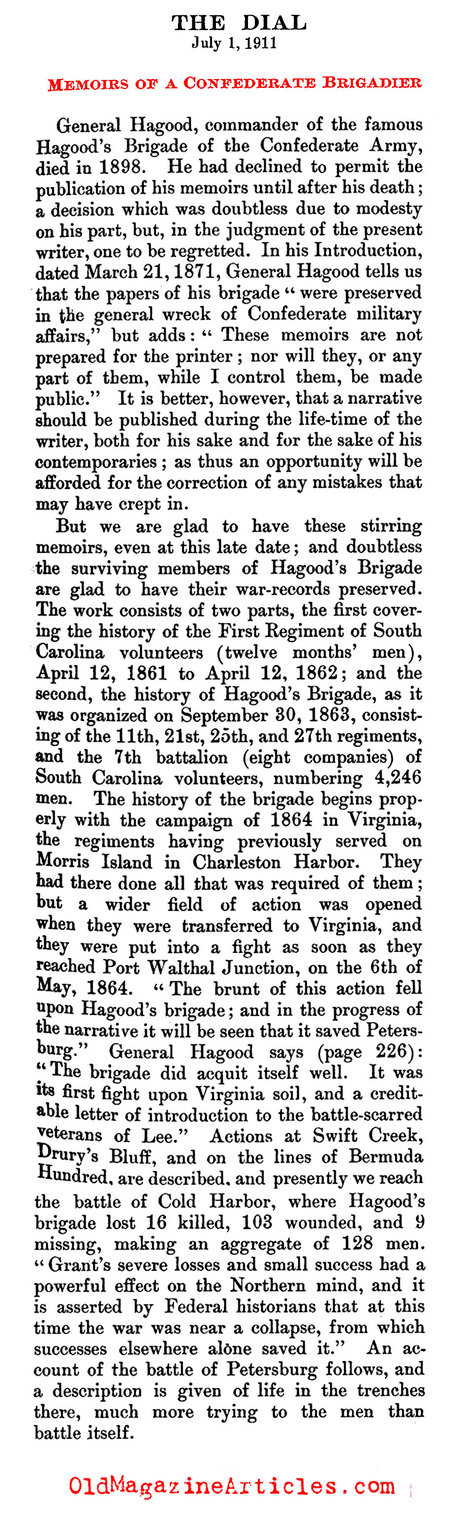 Confederate General Johnson Hagood (The Dial Magazine, 1911)