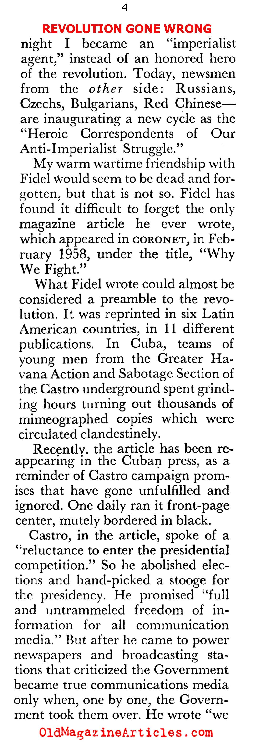 Castro Shows His Hand... (Pageant Magazine, 1960)