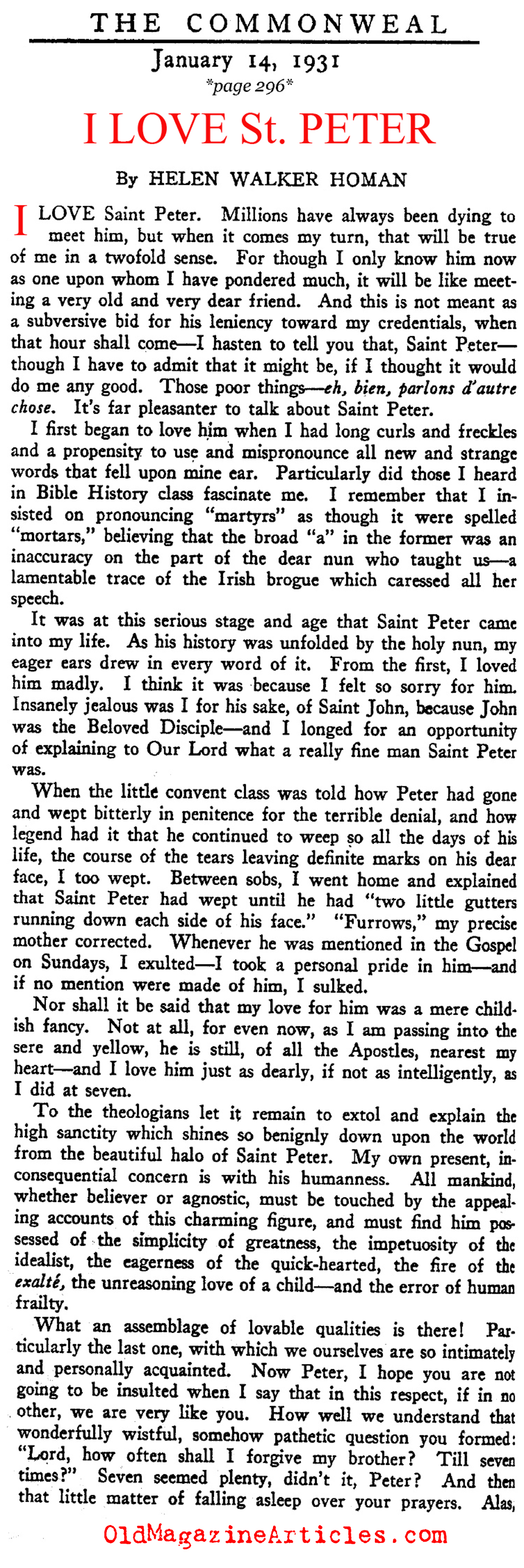 Saint Peter: An Appreciation (Commonweal, 1931)