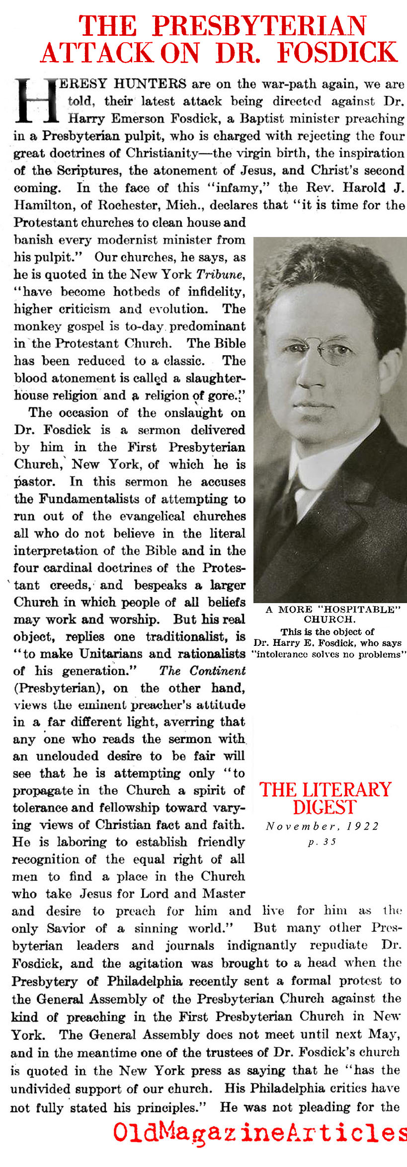 Reverend Fosdick's Rebellion (Literary Digest, 1922)