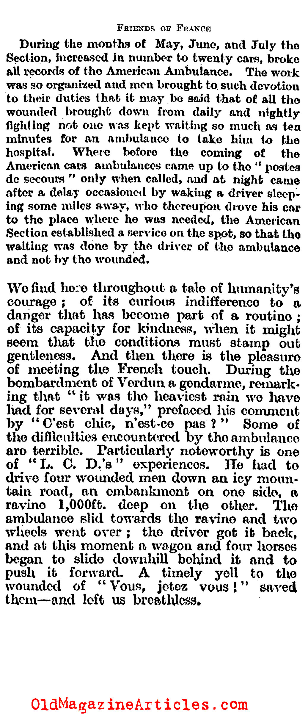 The Field Service of the American Ambulace (Times Literary Supplement, 1917)