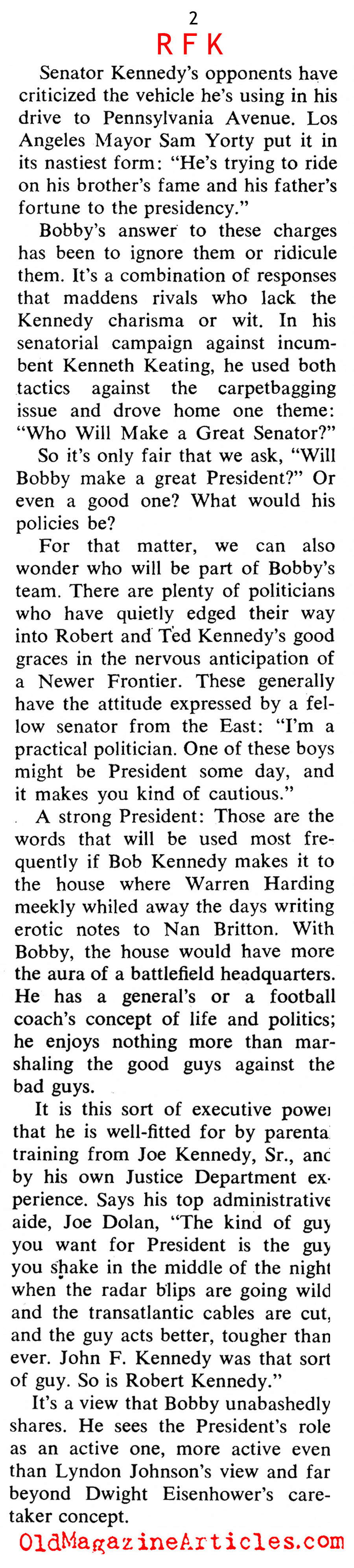 Anticipating A Robert Kennedy Presidency (Coronet Magazine, 1968)