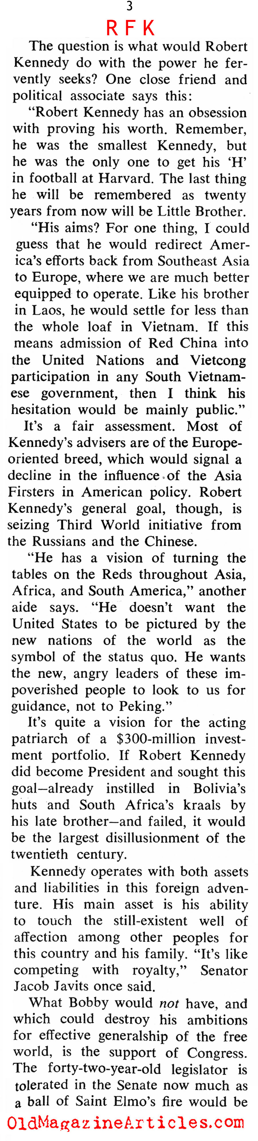 Anticipating A Robert Kennedy Presidency (Coronet Magazine, 1968)