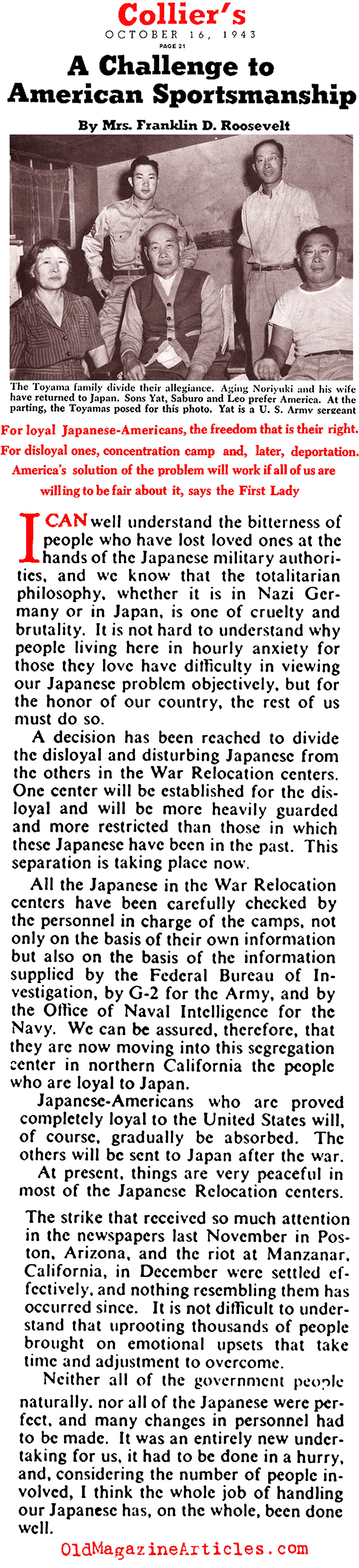 Eleanor Roosevelt on Japanese-American Internment (Collier's, 1943)