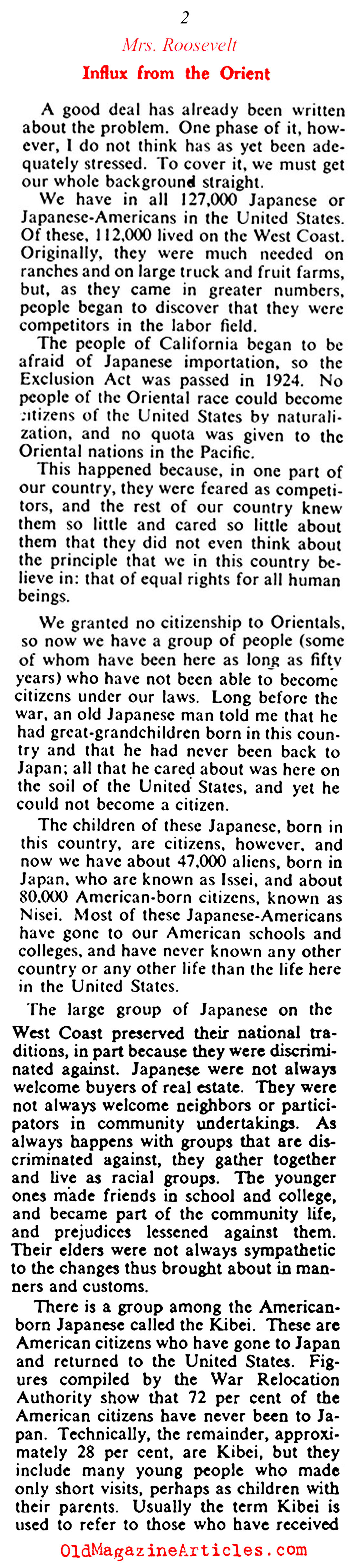 Eleanor Roosevelt on Japanese-American Internment (Collier's, 1943)