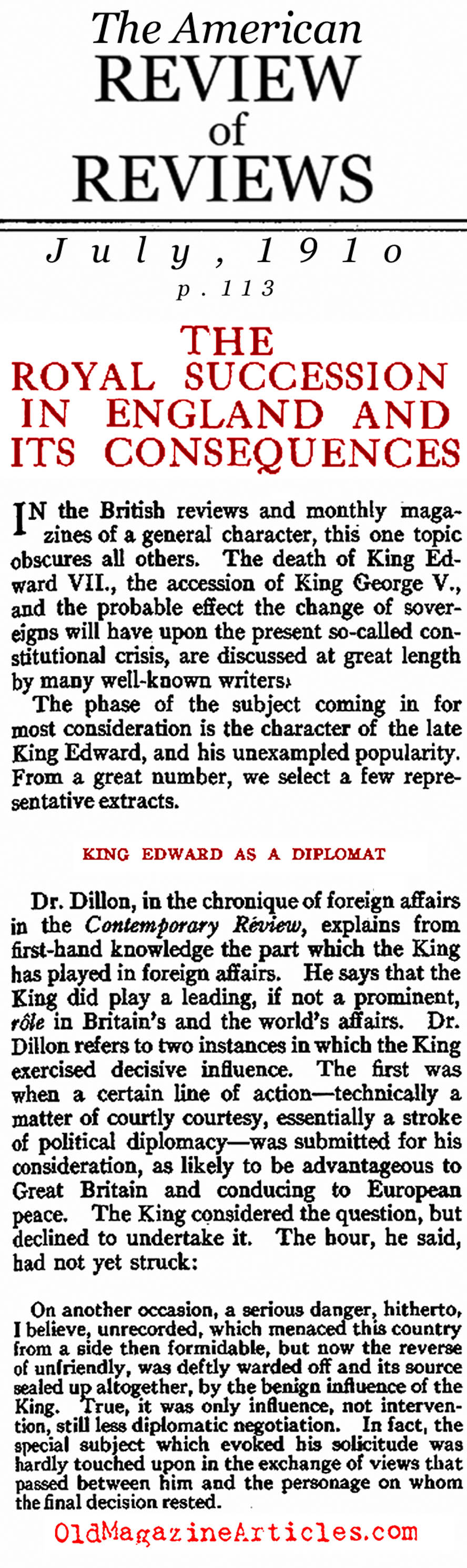 The Death of Edward VII & the Accession George V (Review of Reviews, 1910)