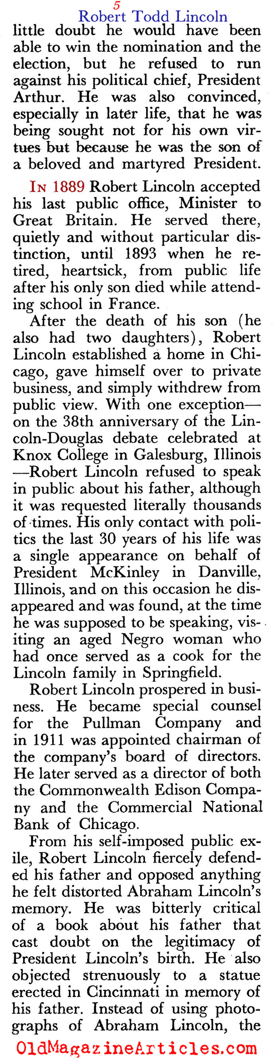 The Lincoln Blood Line Ends (Pageant Magazine, 1963)