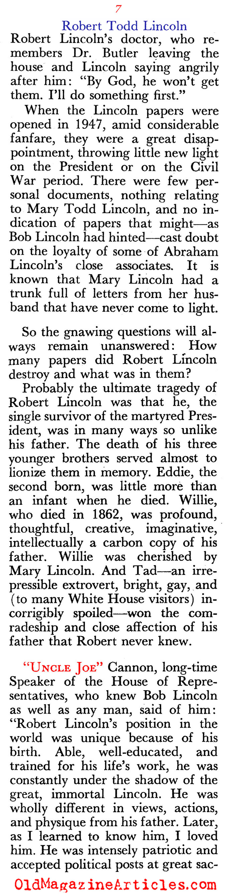 The Lincoln Blood Line Ends (Pageant Magazine, 1963)