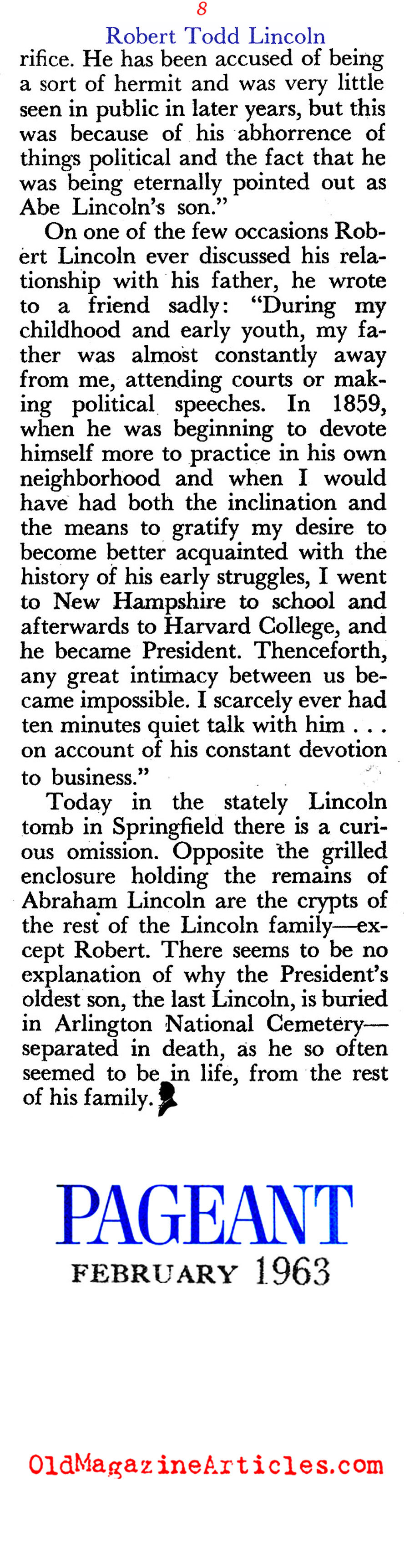 The Lincoln Blood Line Ends (Pageant Magazine, 1963)