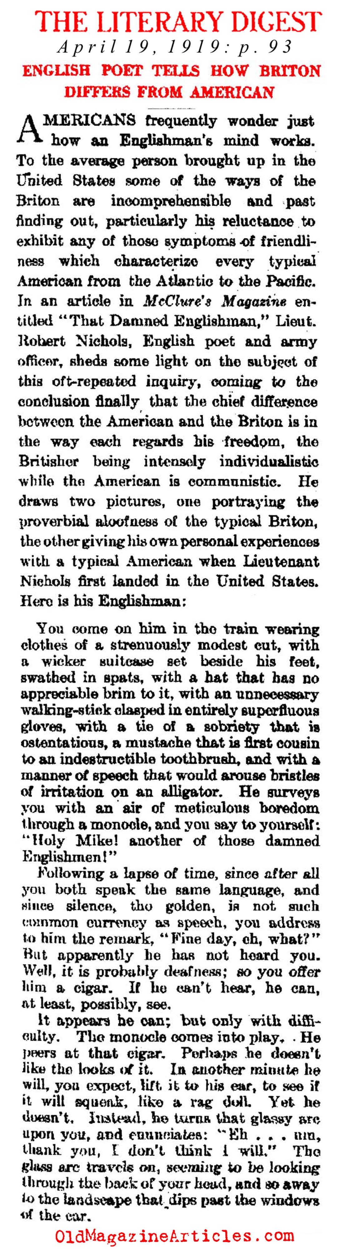 The Difference Between Brits & Yanks (Literary Digest, 1919)