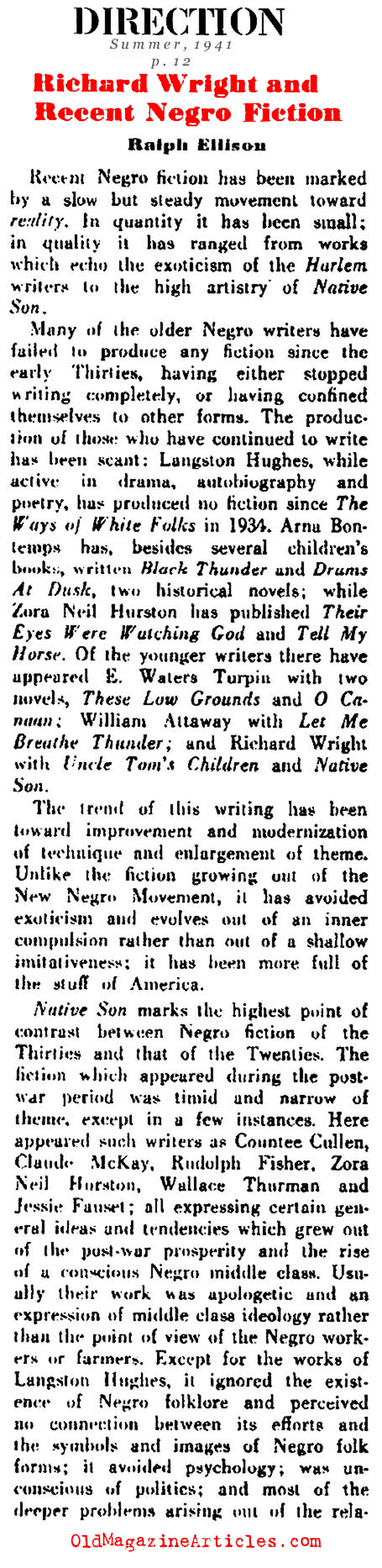 Ralph Ellison on Richard Wright Among Others... (Direction Magazine, 1941)