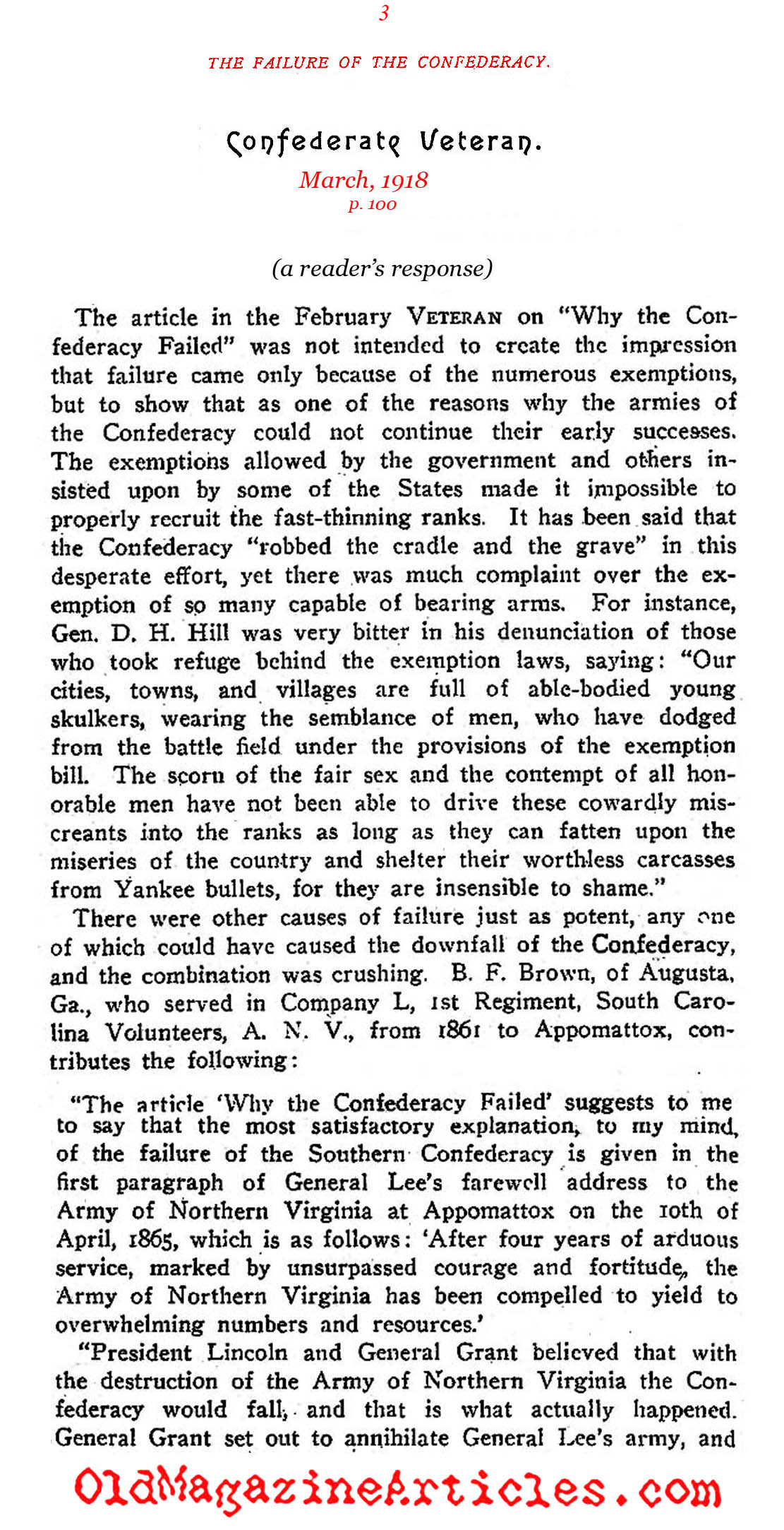 The Rebel Conscription Problem (Confederate Veteran Magazine, 1918)