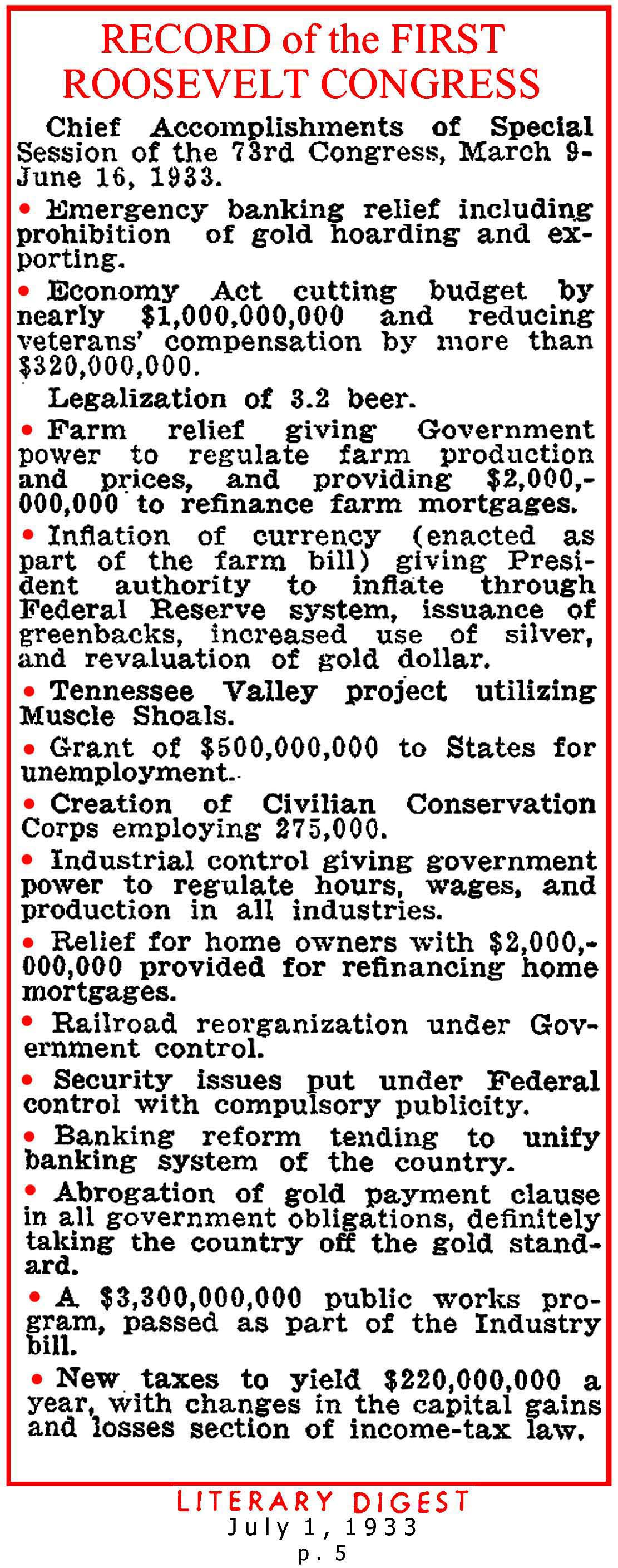 FDR: The First One Hundred Days (Literary Digest, 1933)